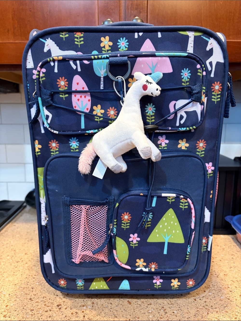 Target Kids Navy Unicorn Print Backpack with Plush Keychain
